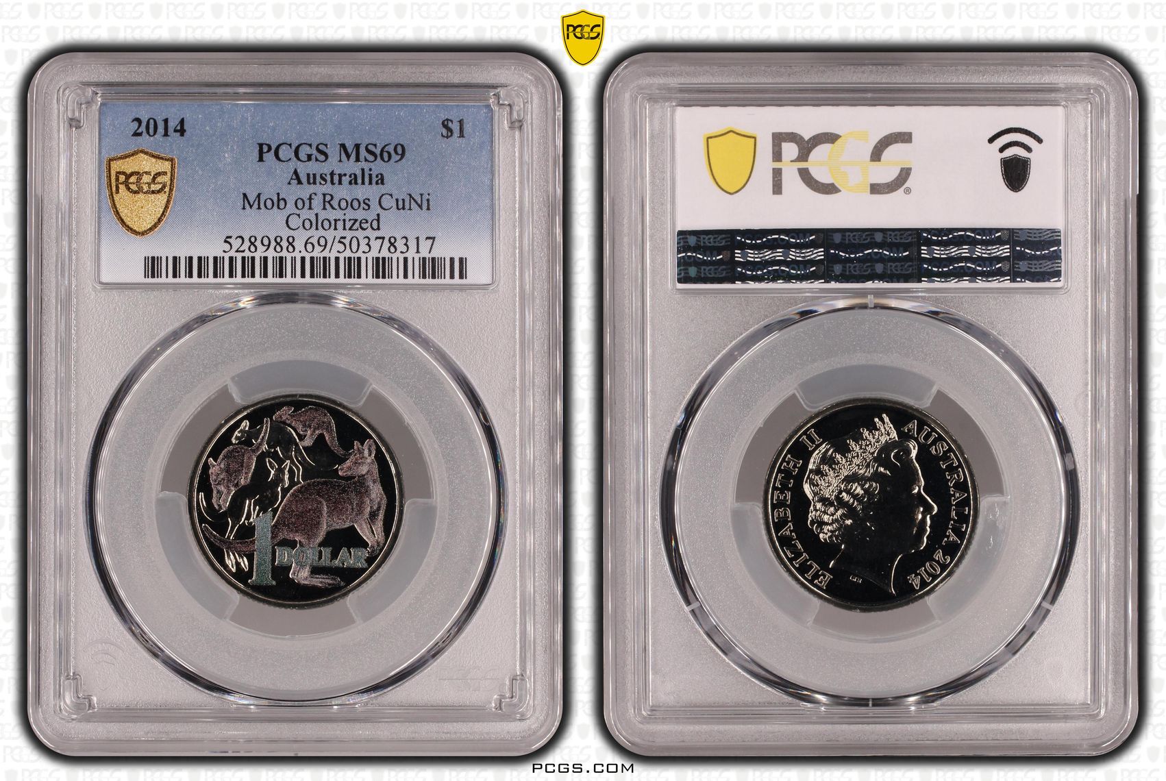 Mob of Roos CuNi Colorized , One Dollar, 2014, PCGS MS69