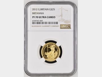 2012 ELIZABETH II BRITANNIA GOLD 1/4oz PROOF 25 POUND COIN NGC PF70 UCAM TOP POP!