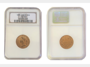 1870 Australia Sydney Mint Gold Sovereign NGC graded AU50.