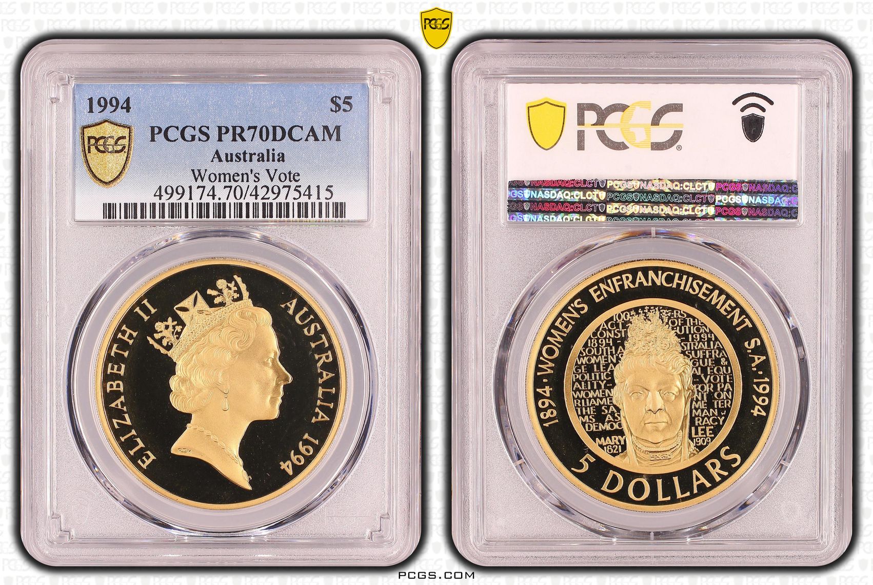 Elizabeth II, Women's Vote, Five Dollar, PR70DCAM , 1994 PCGS POP - 8/0