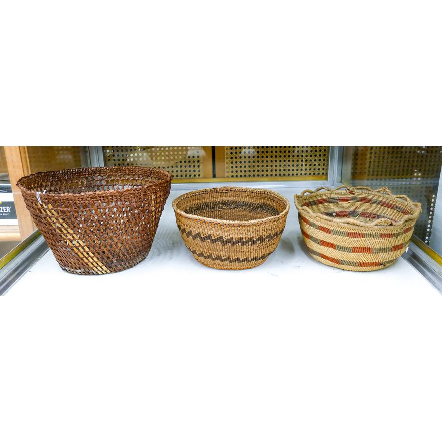 3pc Old Northwest Coast Indian Baskets 8'' to 10''