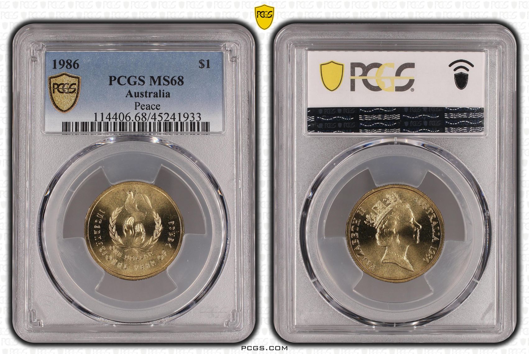 1986 Australia One Dollar, $1 Peace PCGS - MS68 -933