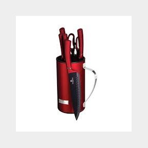 Berlinger Haus 7-Piece Non-Stick Knife Set With Steel Stand - Burgundy - 51313/210