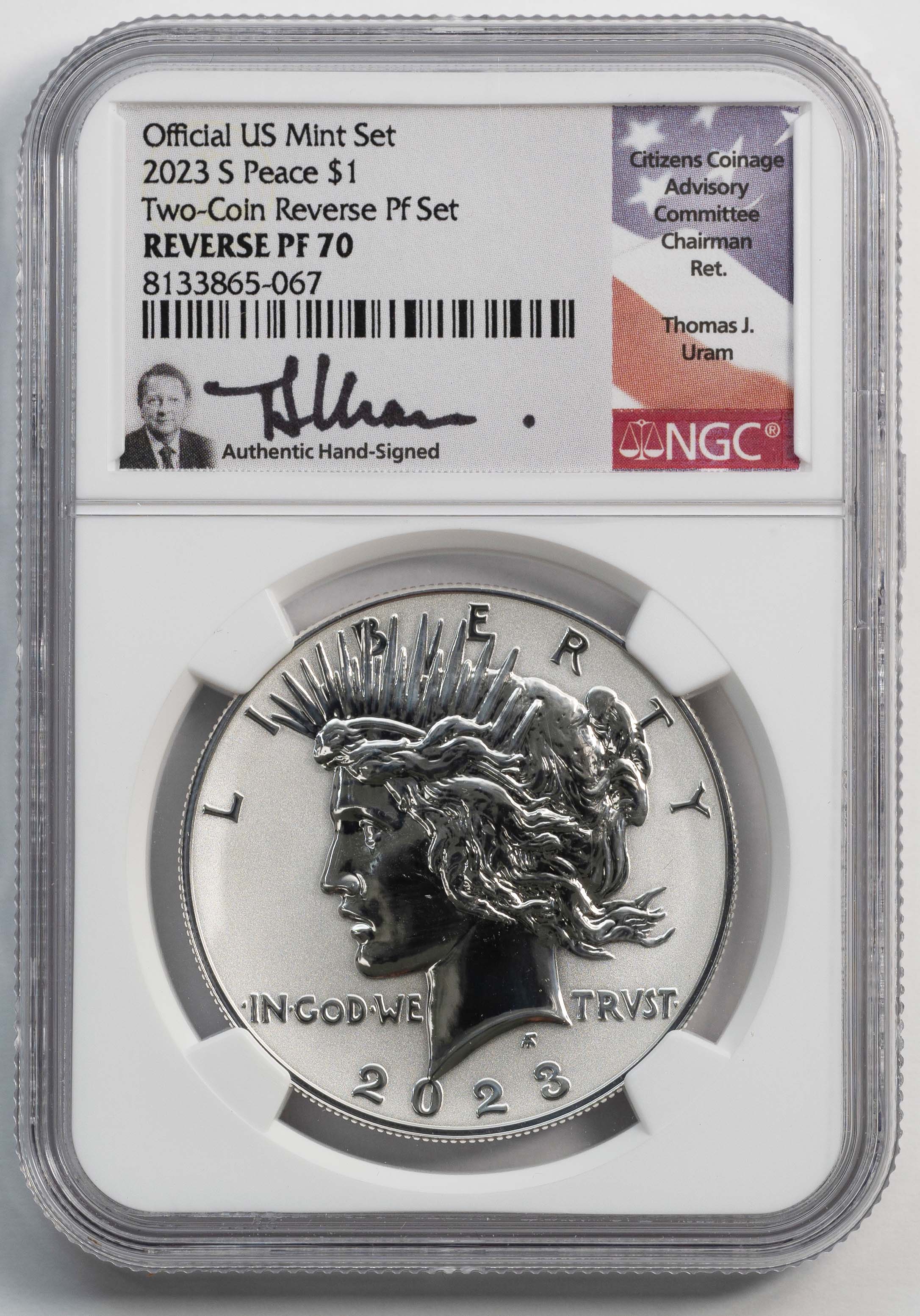 2023-S Reverse Proof Peace Silver Dollar NGC PF 70 Thomas Uram