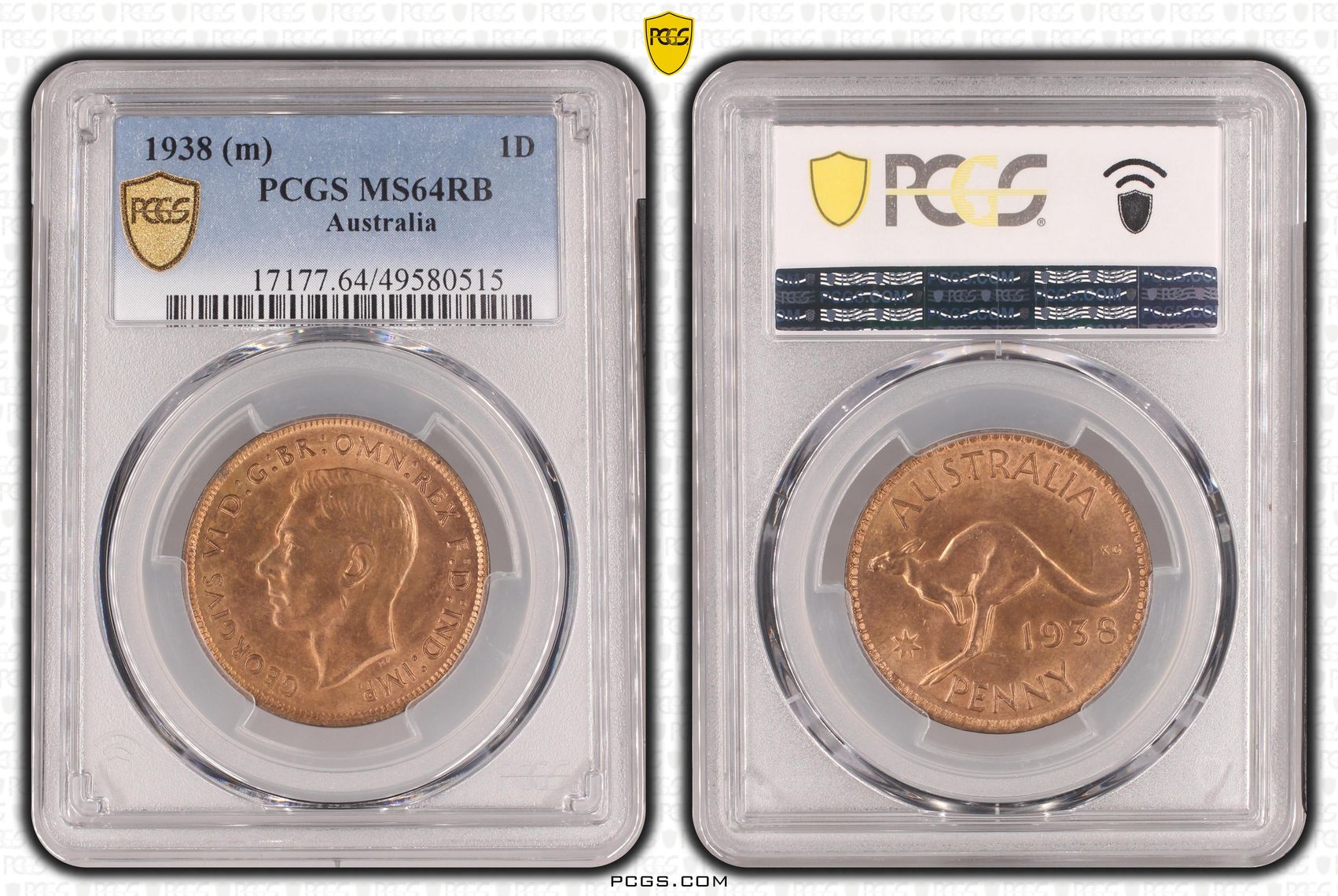 George VI, Penny, 1938, PCGS MS64RB