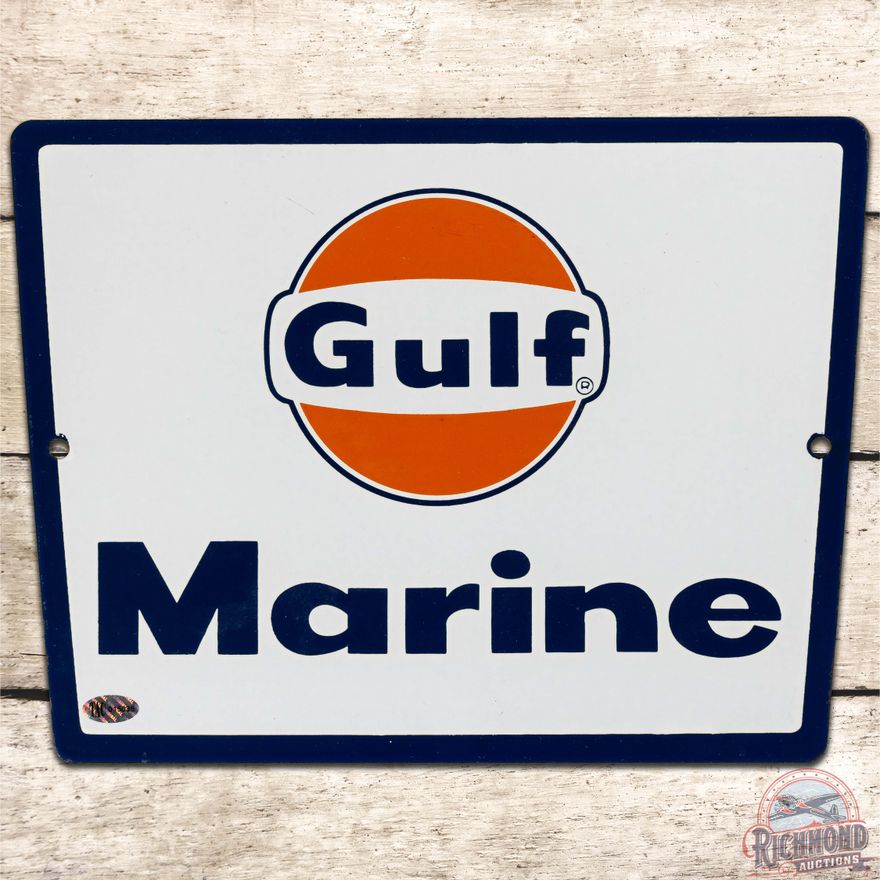 Gulf Marine SS Porcelain Gas Pump Plate Sign w/ Logo