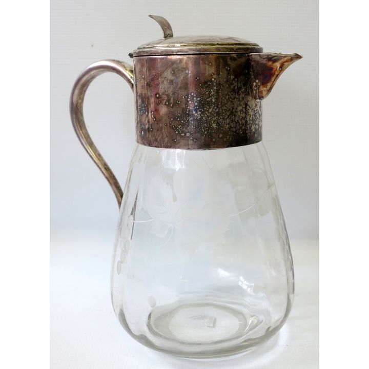 SILVERPLATED MOUNTED ETCHED GLASS LEMONADE JUG