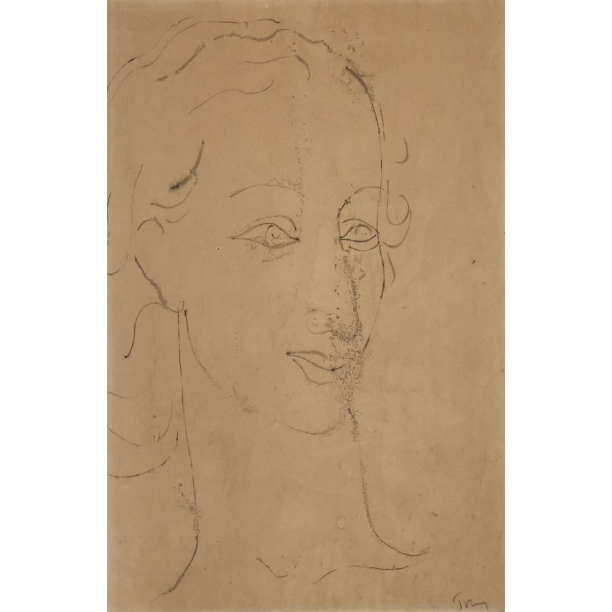 Mark Tobey ''Female Portrait'' (Market Sketch) Ink