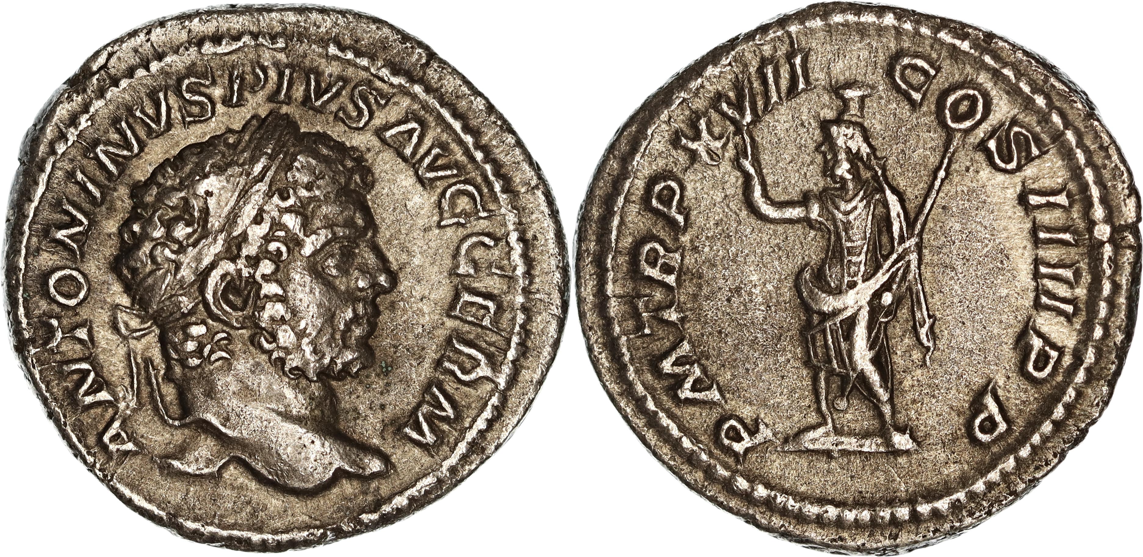 Roman Empire, Caracalla, Silver Denarius, 214 AD, VF