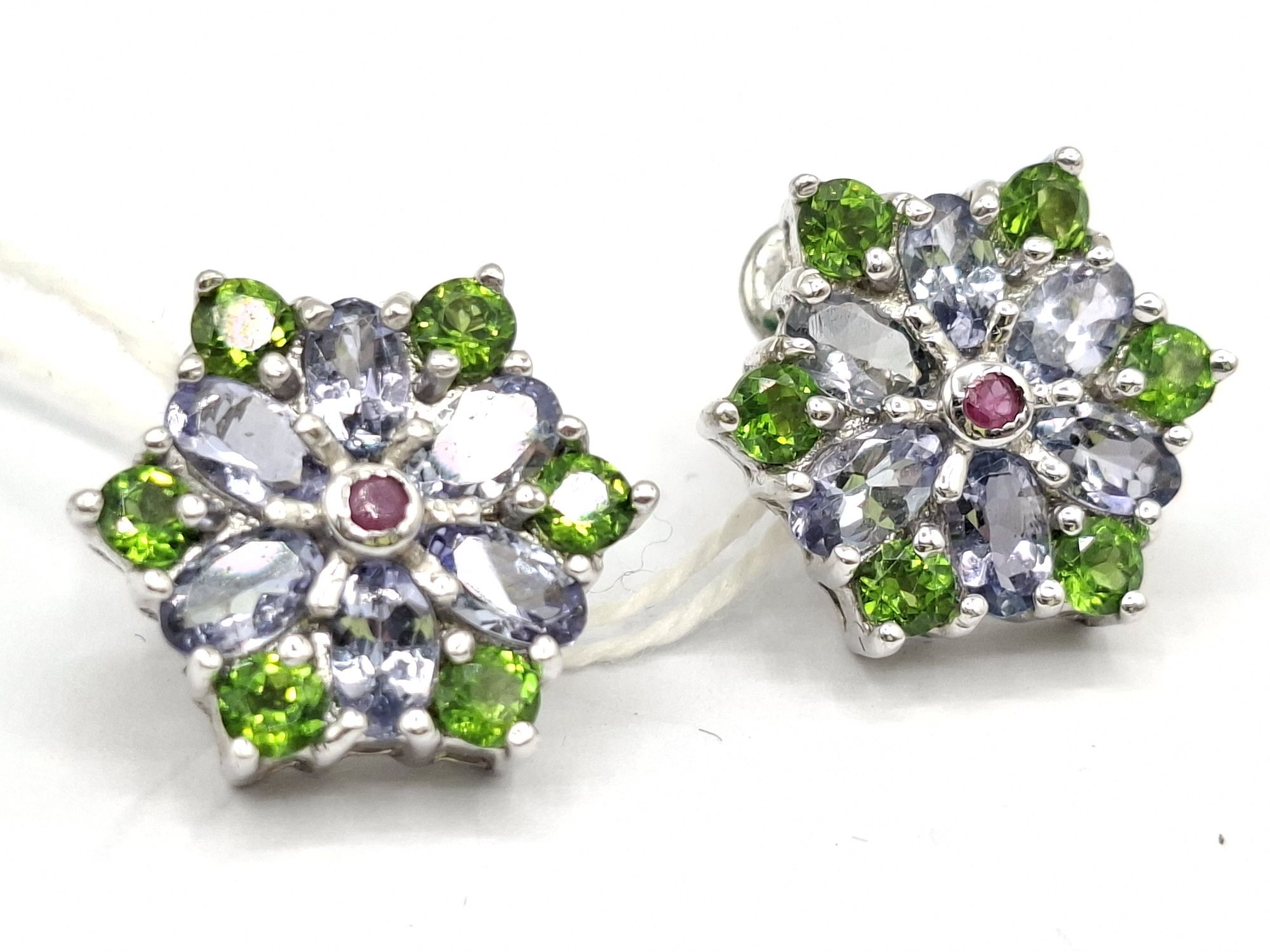 A Pair Of Silver Multi Gem Earrings