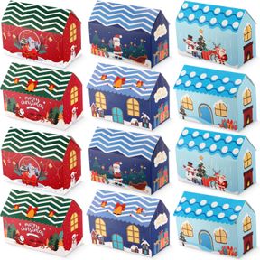 12 PACKS CHRISTMAS GIFT BOXES CHRISTMAS CANDY&COOKIE BOXES, CHRISTMAS PATTERN GIFT WRAP BAGS ,CANDY BOXES FOR GIFT GIVING ,HOUSE S