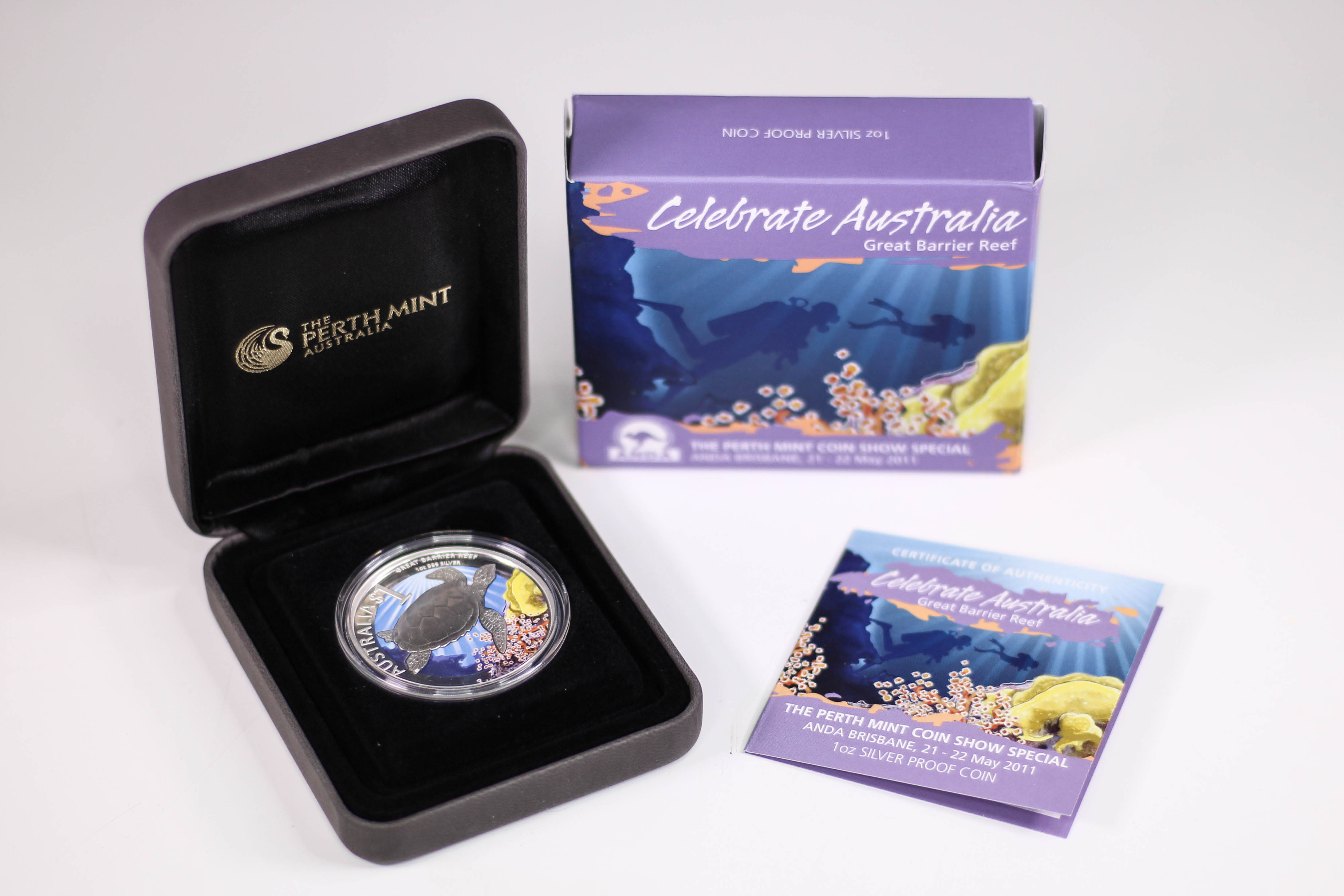 2011 Perth Mint $1 Silver 1oz Australian Great Barrier Reef Proof ANDA Coin -