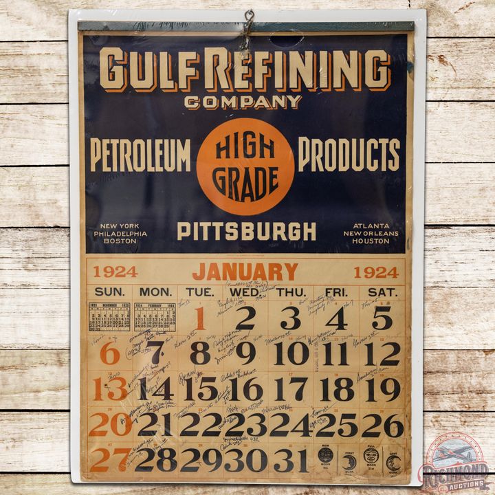 1924 Gulf Refining Company "High Grade" Petroleum Products Calendar - 7.5