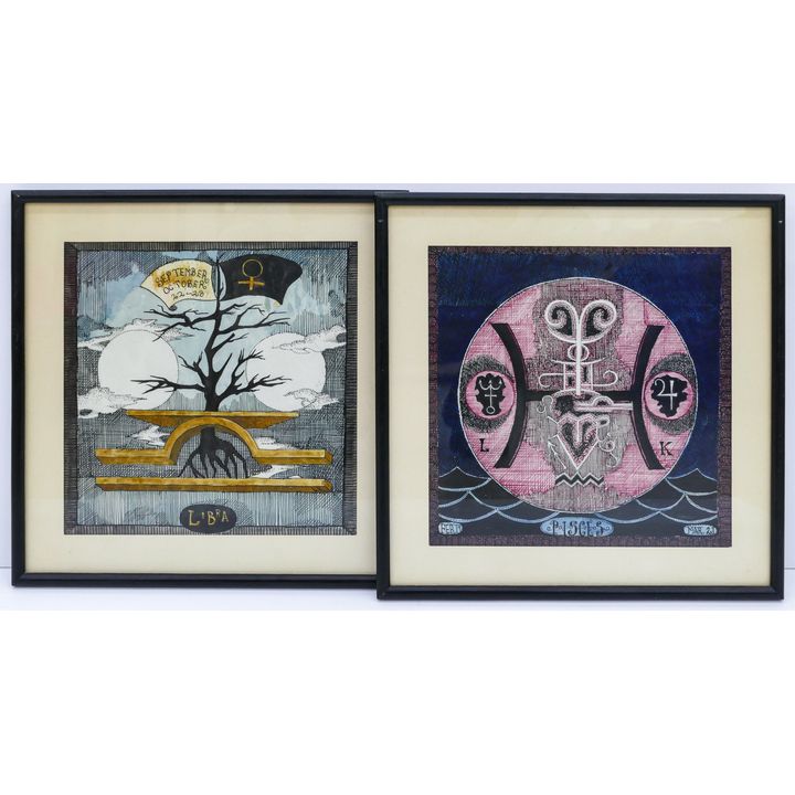 2pc Leo Kenney ''Pisces and Libra'' (Zodiac) 1960's