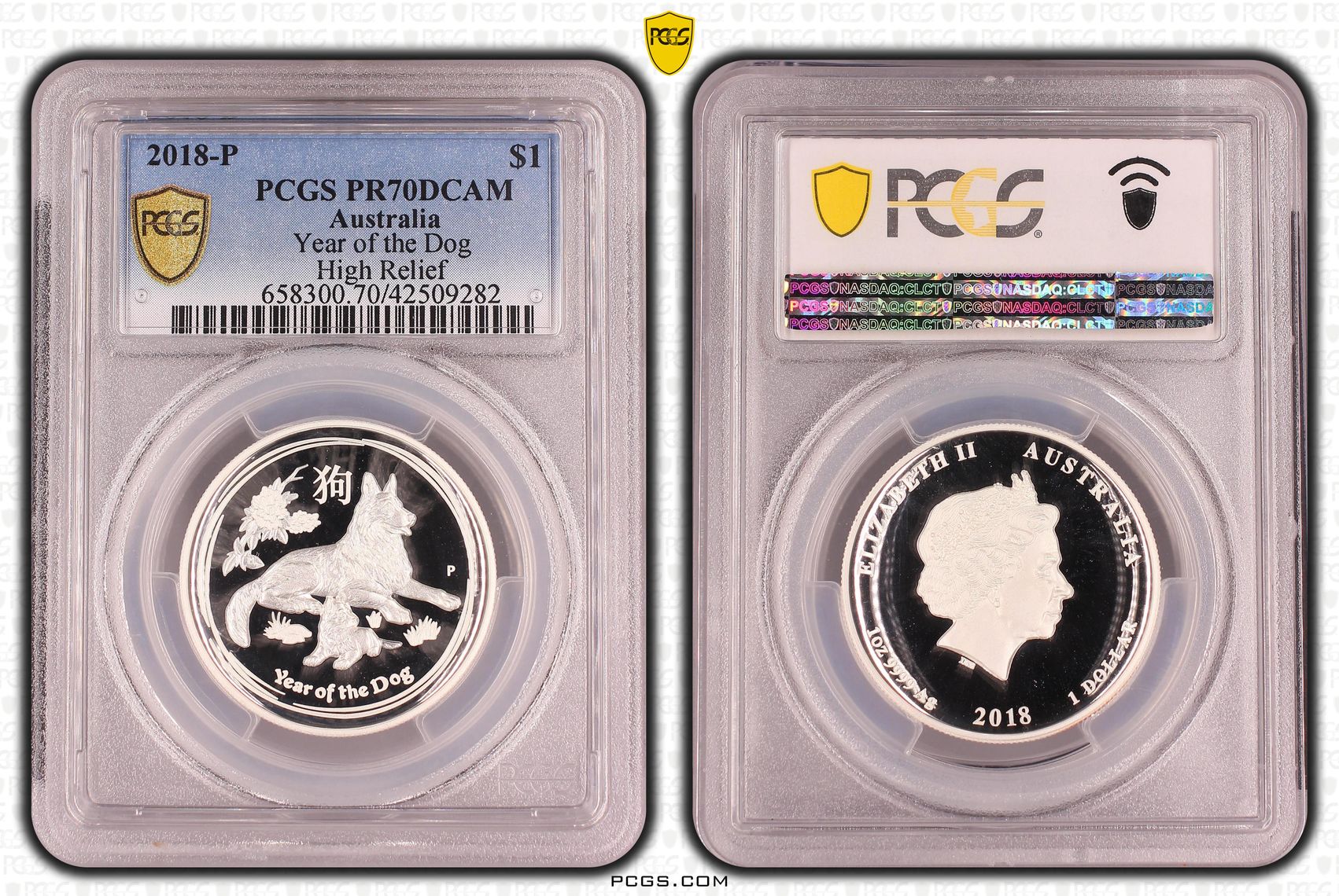 Elizabeth II, Silver, Year of the Dog, One Dollar, PR70DCAM , 2018-P PCGS POP - 3/0