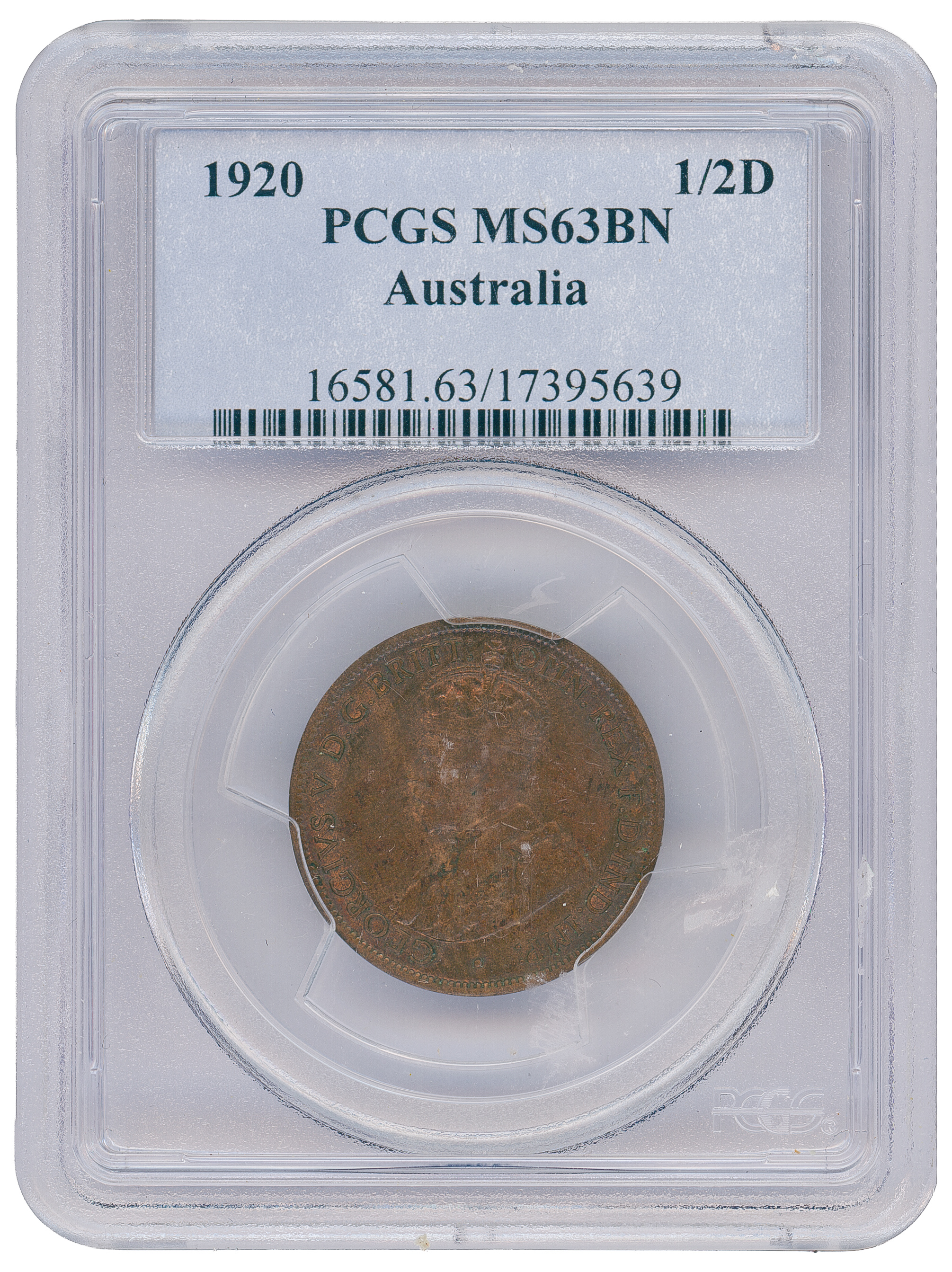 Halfpenny, 1920, PCGS MS63BN