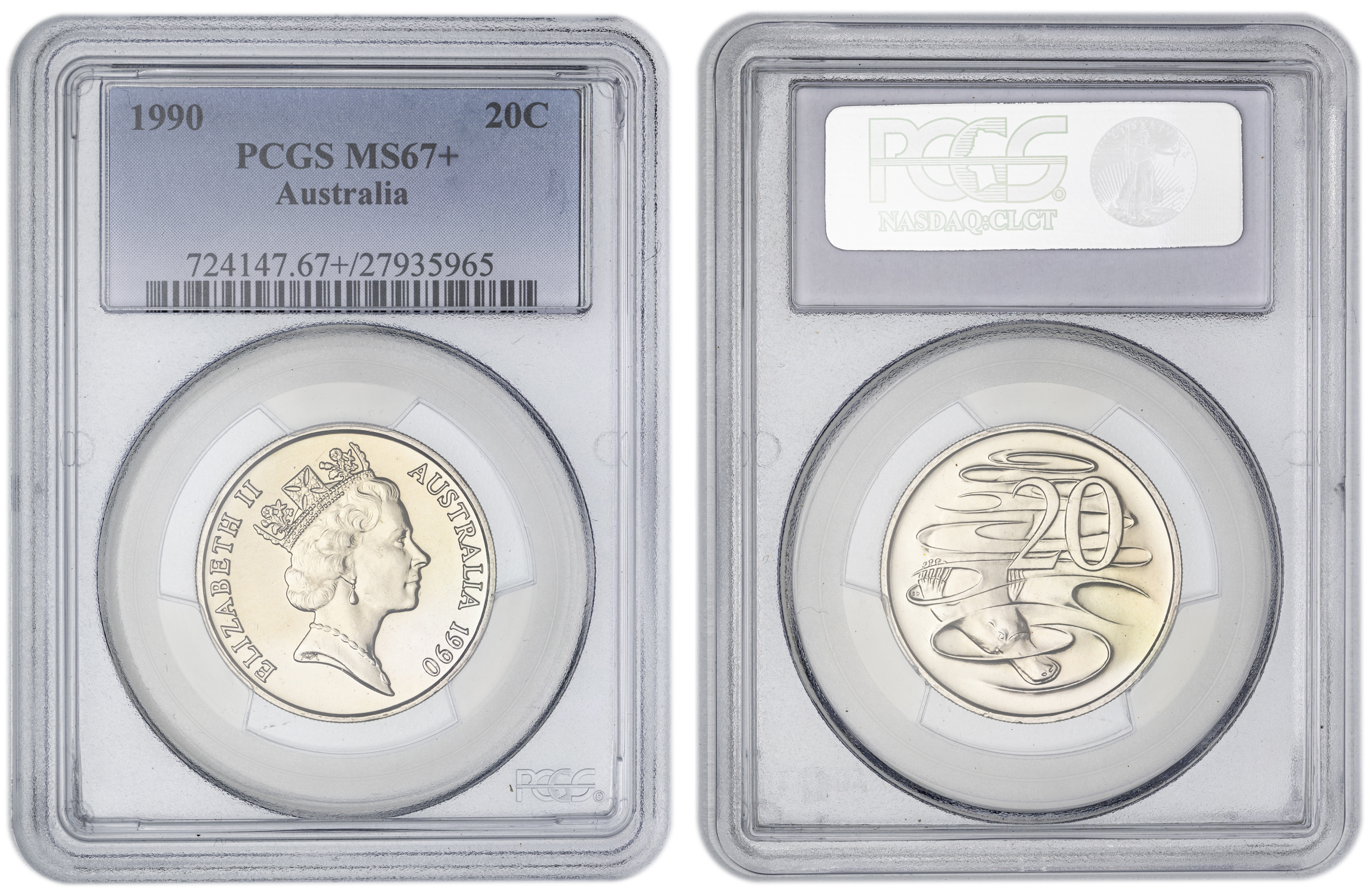 , Twenty Cent, 1990, PCGS MS67+