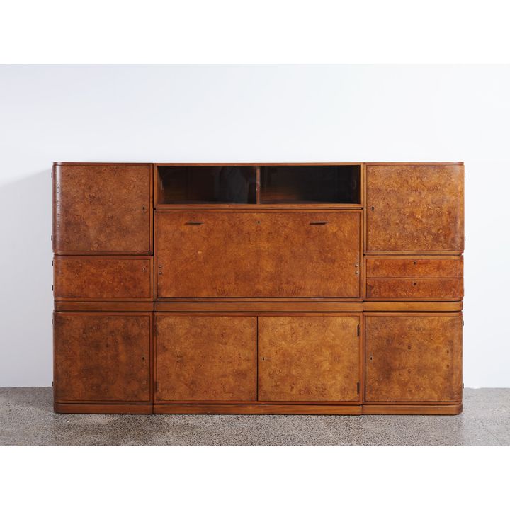 A nine-piece German walnut veneer bureau