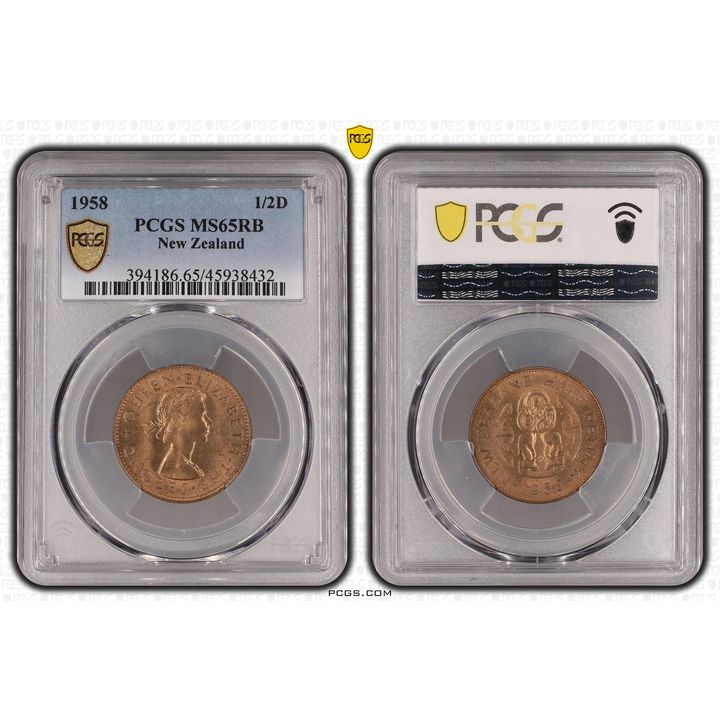 1958 New Zealand Half Penny PCGS - MS65RB -432