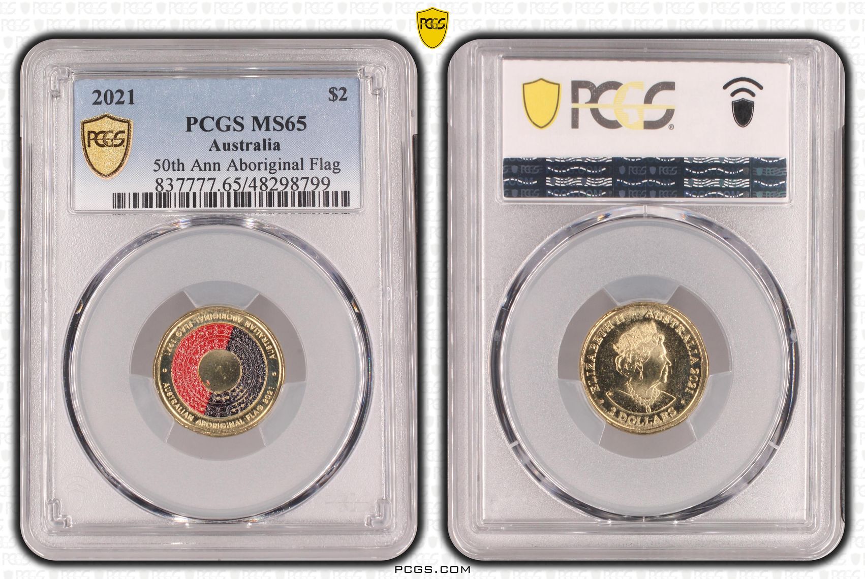 50th Ann Aboriginal Flag Colorized, Two Dollar, 2021, PCGS MS65