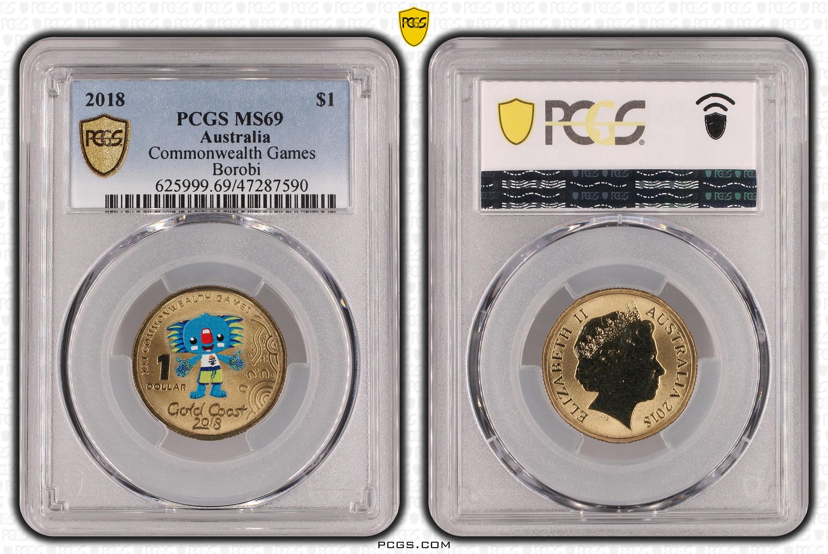 Elizabeth II, Commonwealth Games - Borobi, One Dollar, 2018, PCGS MS69