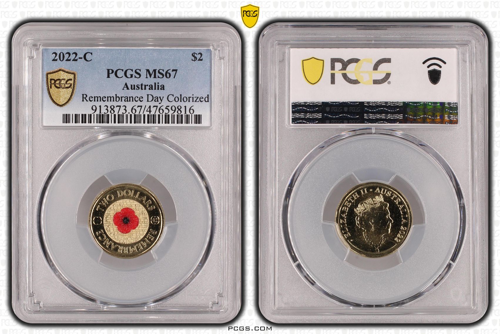 Elizabeth II, Remembrance Day Colorized , Two Dollar, 2022-C, PCGS MS67