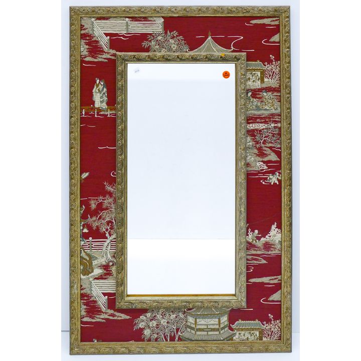 Chinoiserie Silver Framed Hanging Mirror 34''x22''
