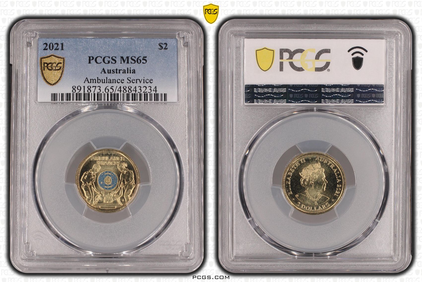 Elizabeth II, Ambulance Service - Colorized , Two Dollar, 2021, PCGS MS65