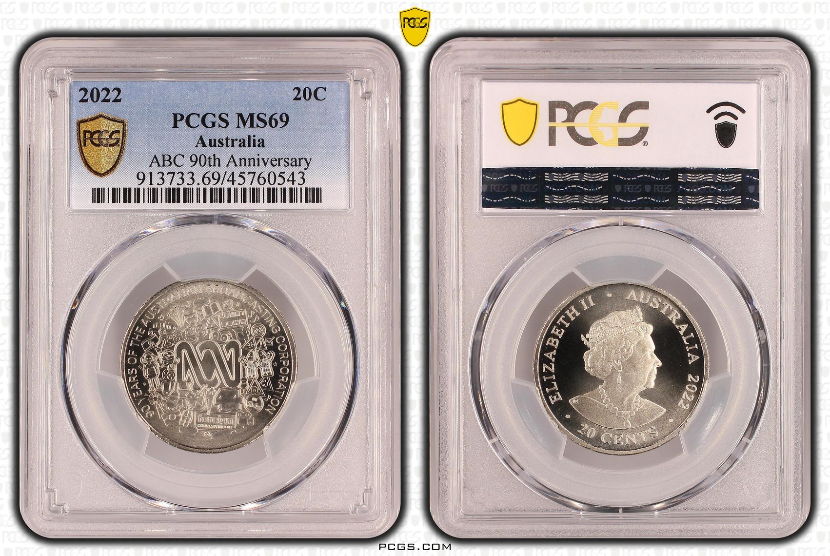 ABC 90th Anniversary, Twenty Cent, 2022, PCGS MS69