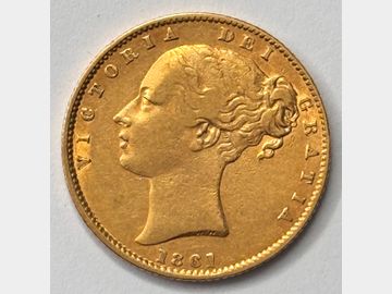 1861 VICTORIA LONDON MINT SHIELD GOLD SOVEREIGN