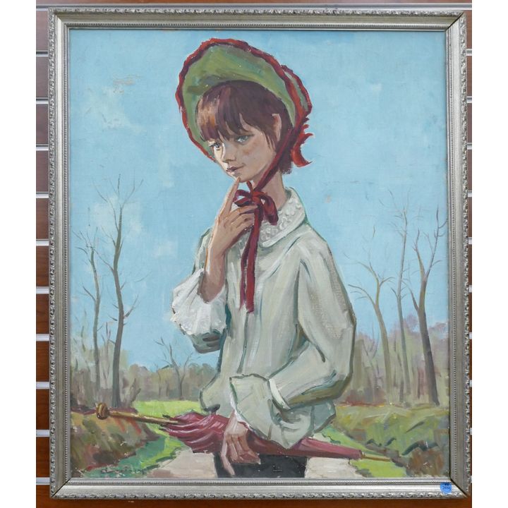Andre Chochon (1910-2005 French) ''Girl with Parasol'' Oil