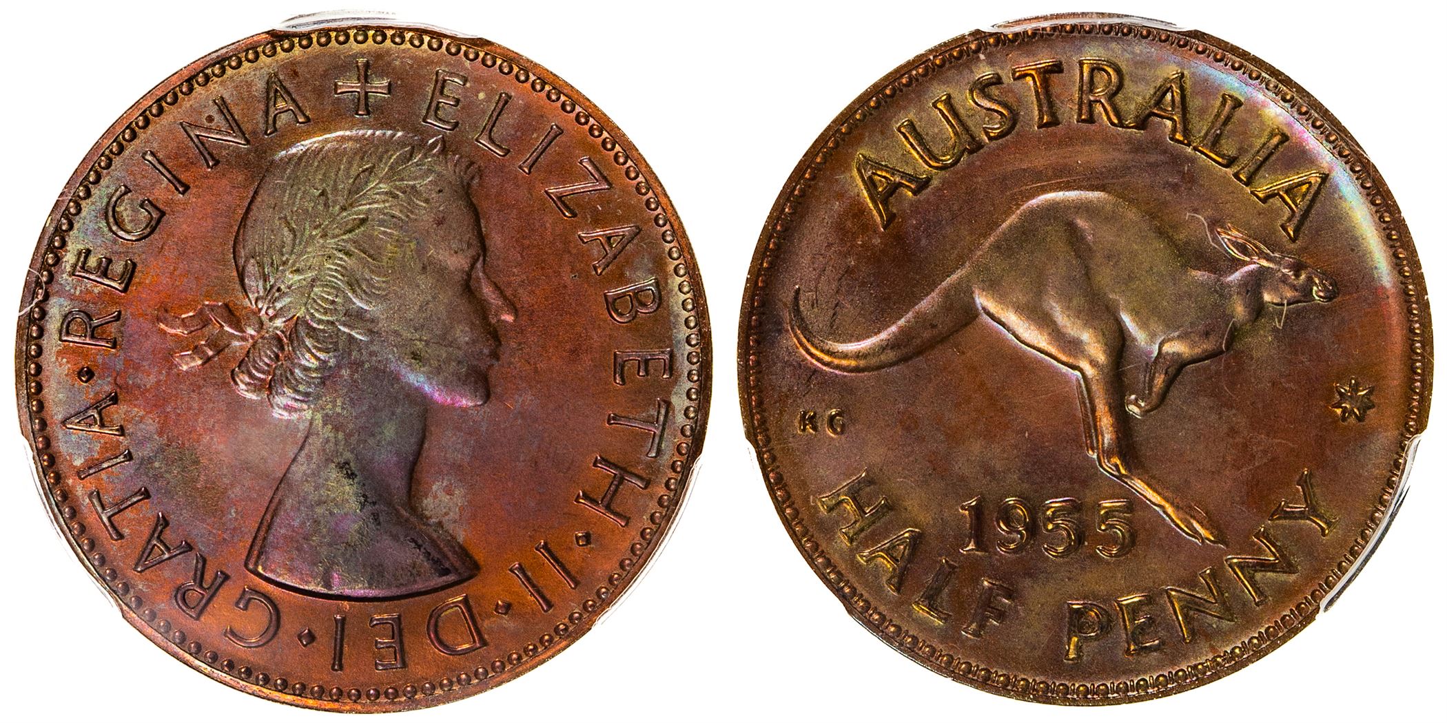 Elizabeth II, Halfpenny, 1955, PCGS PR 62RB