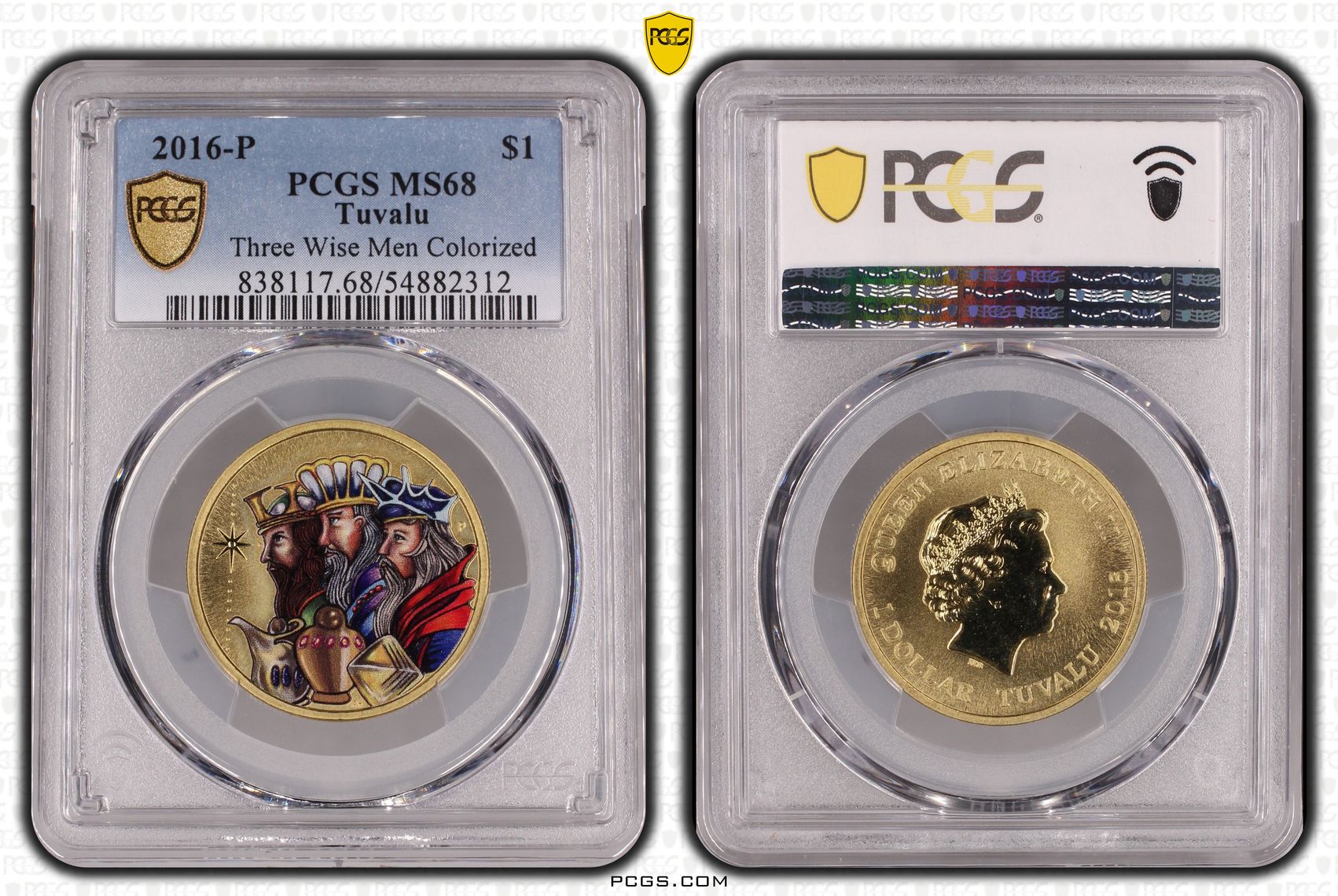 Tuvalu, Three Wise Men Colorized, One Dollar, 2016-P, PCGS MS68