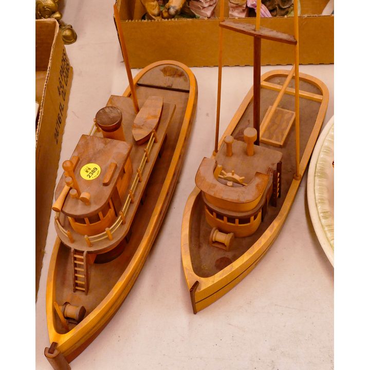 2pc Hebron Handmade Wood Boat Models- 15-18''