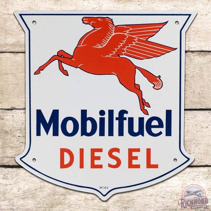 Exceptional Mobilfuel Diesel Die Cut Single Sided Porcelain Pump Plate Sign w/ Pegasus