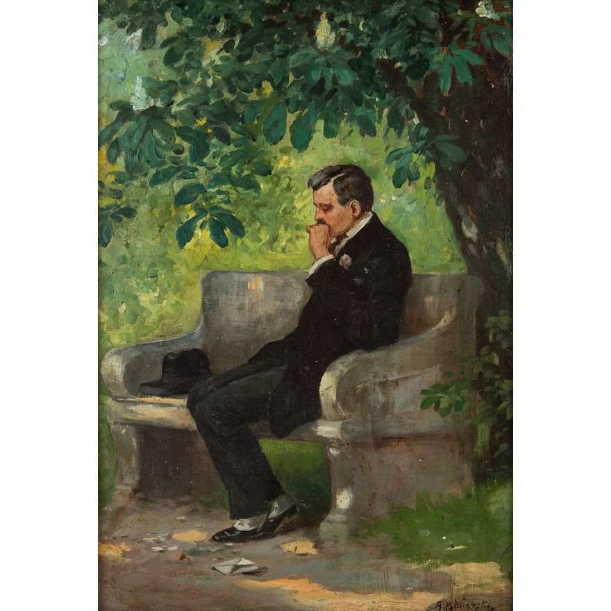 Apoloniusz Kędzierski | Mężczyzna na ławce, 1910 r.
