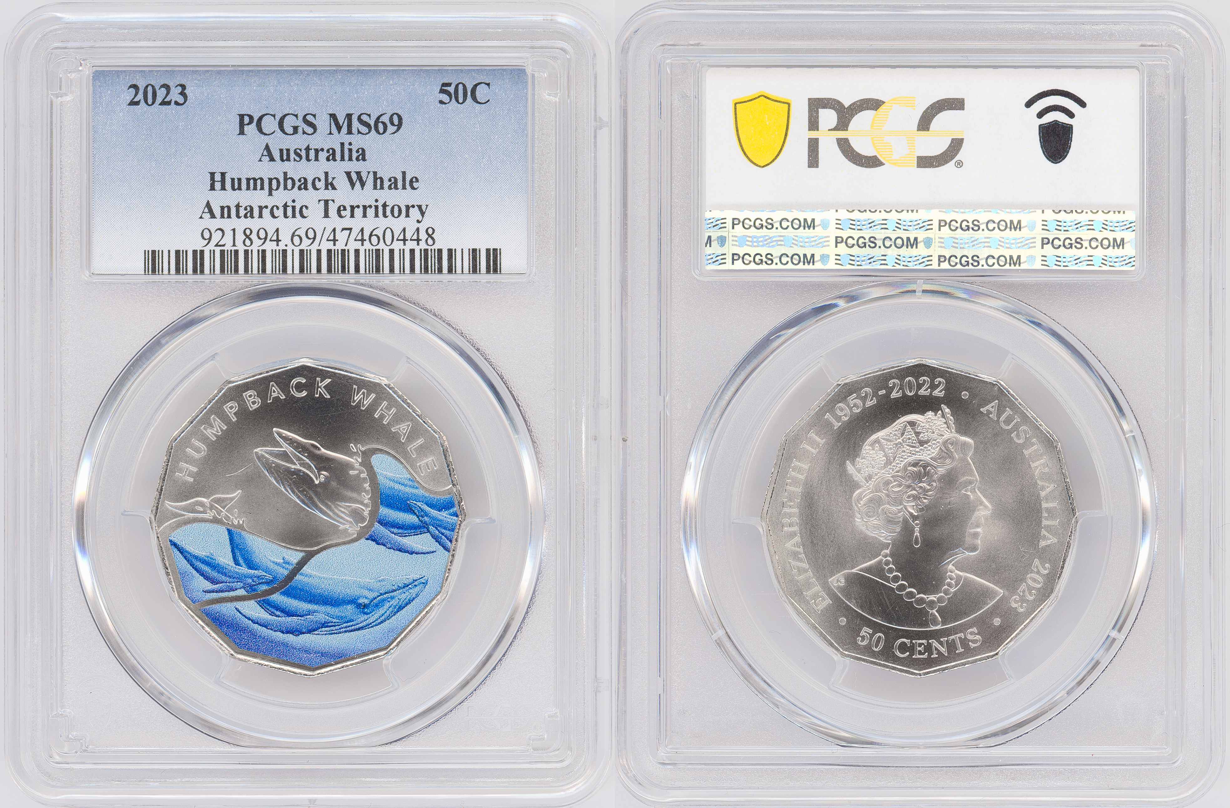 Humpback Whale Colorized, Fifty Cent, 2023, PCGS MS69