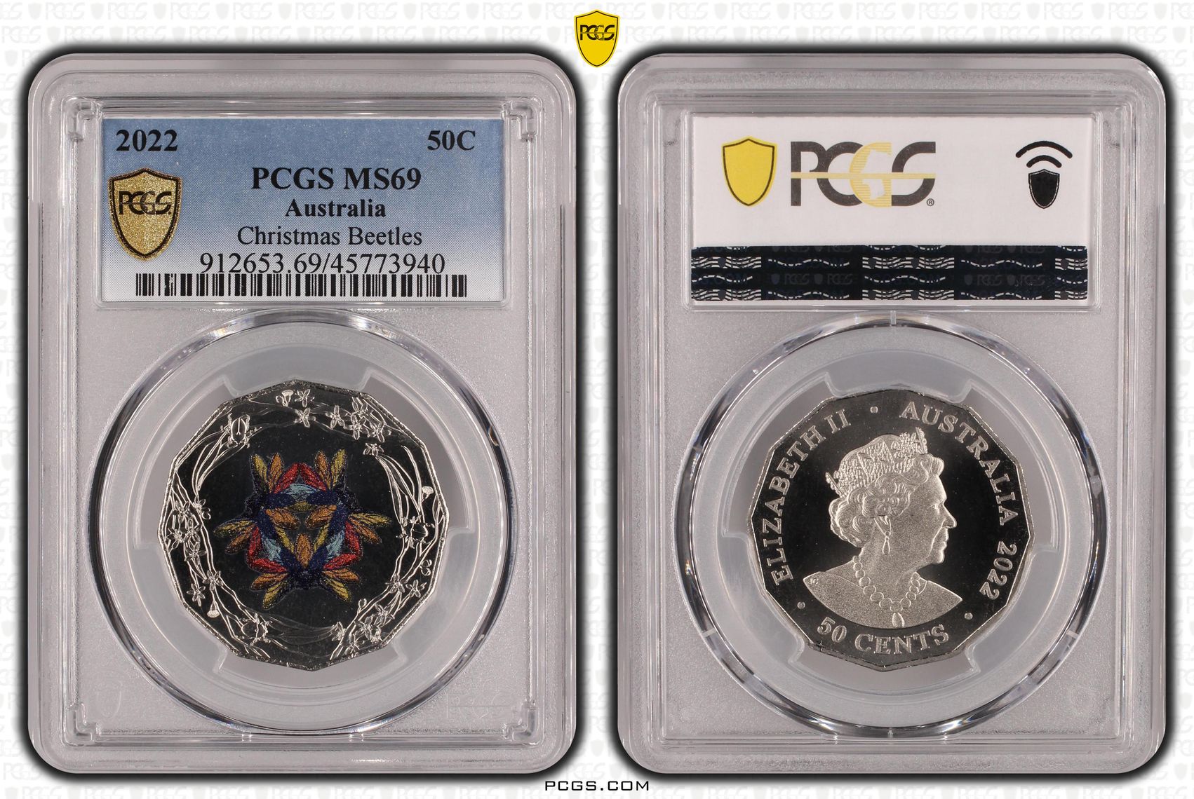 Elizabeth II, Christmas Beetles, Fifty Cent, 2022, PCGS MS69