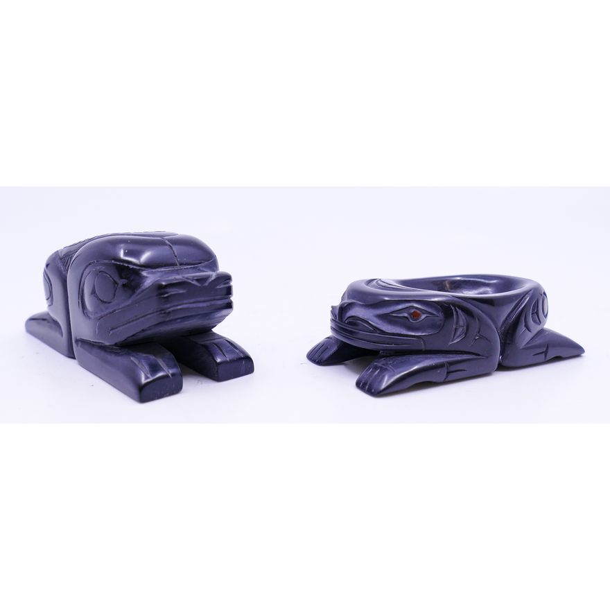 2pc Argillite Miniature Grease Bowls - Denny Dixon & Norman Russ- 2'' approx