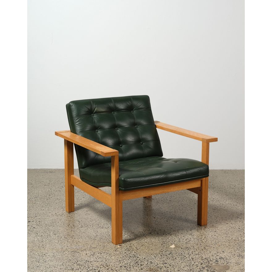 Mid-century solid oak square armchair