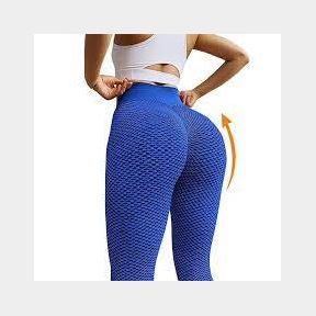Honeycomb High Waist Elastic Women s Fitness Pants Blue - L --50598/1317 B4(S5)