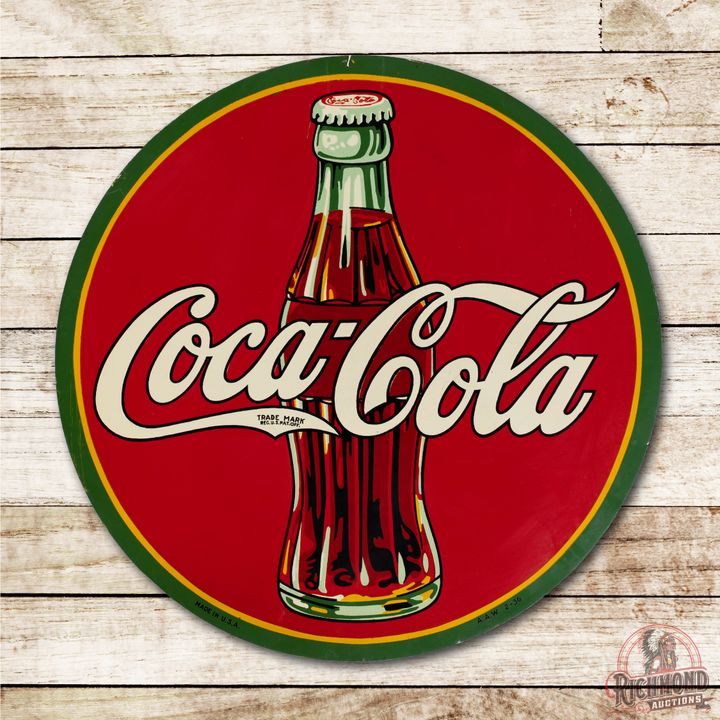 1936 46" Coca-Cola & Bottle Watermelon Metal Sign TAC 9