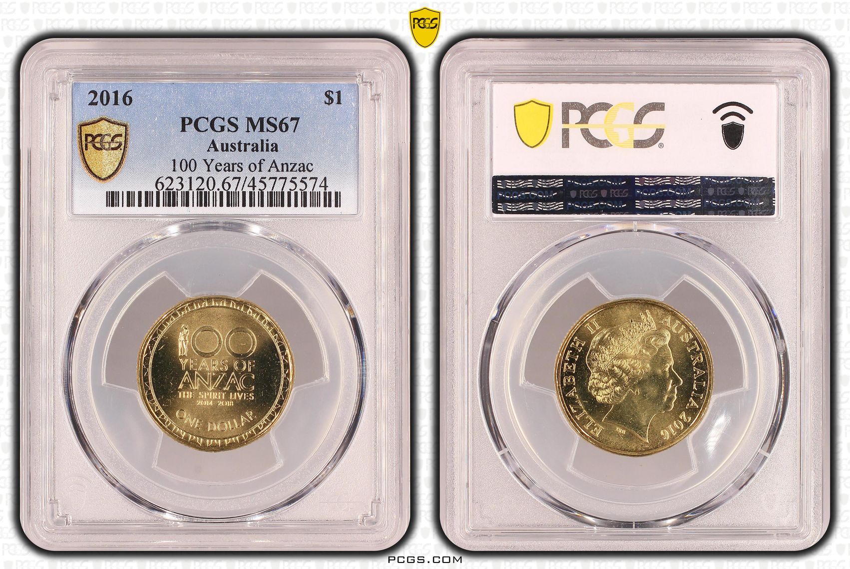 100 Years of Anzac, One Dollar, 2016, PCGS MS67