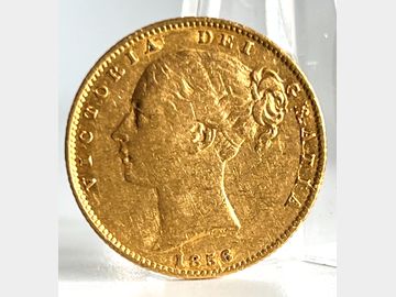 1856 VICTORIA YOUNG HEAD LONDIN MINT SHIELD GOLD SOVERIEGN