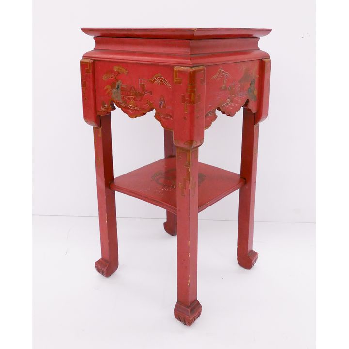 Old Japanese Red Lacquered Plant Stand- 24x12x12''