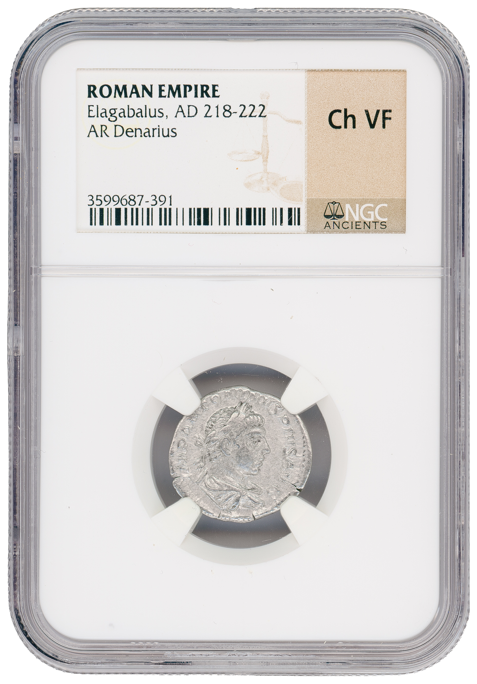 Roman Empire, Elagabalus, AR Denarius, NGC Ch VF