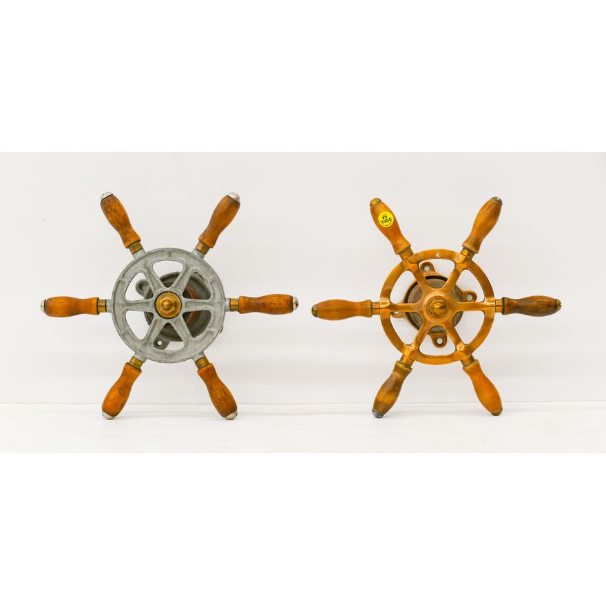 Pair Metal & Wood Ship Wheels - 12'' Diameter