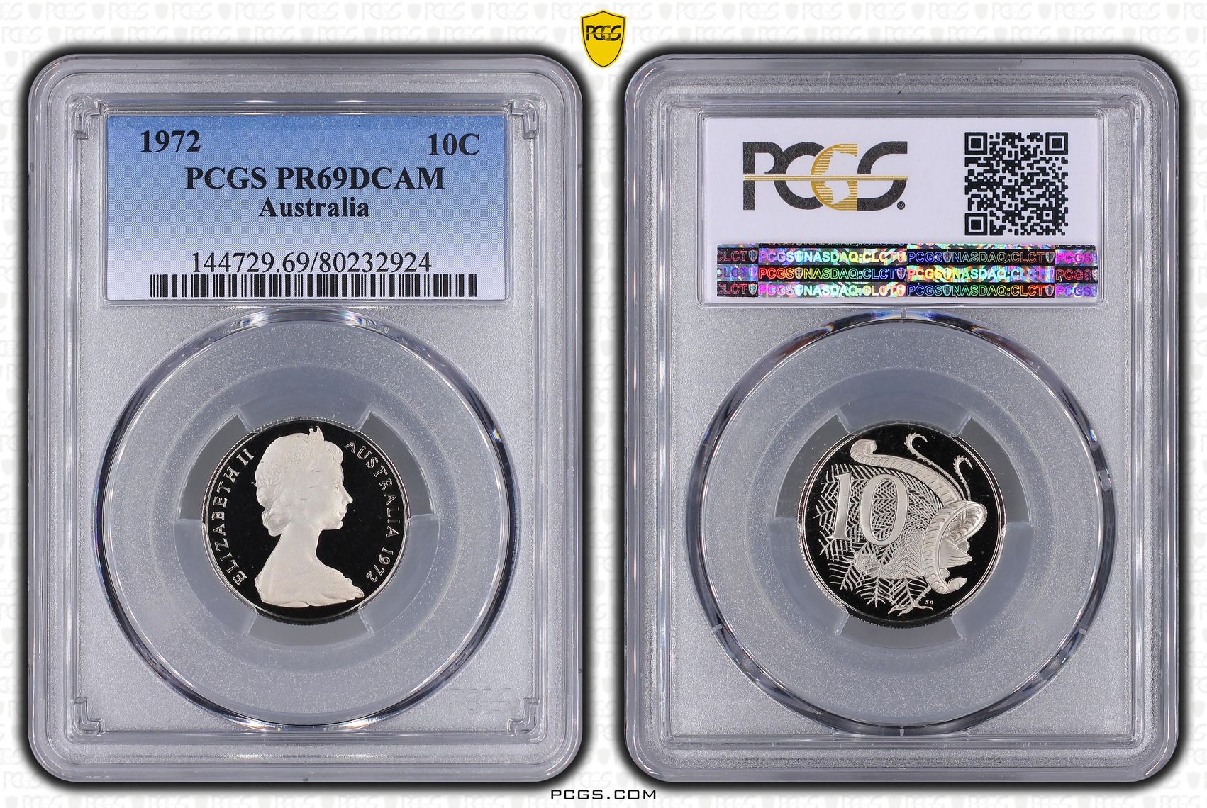 Elizabeth II, Ten Cent, 1972, PCGS PR69DCAM