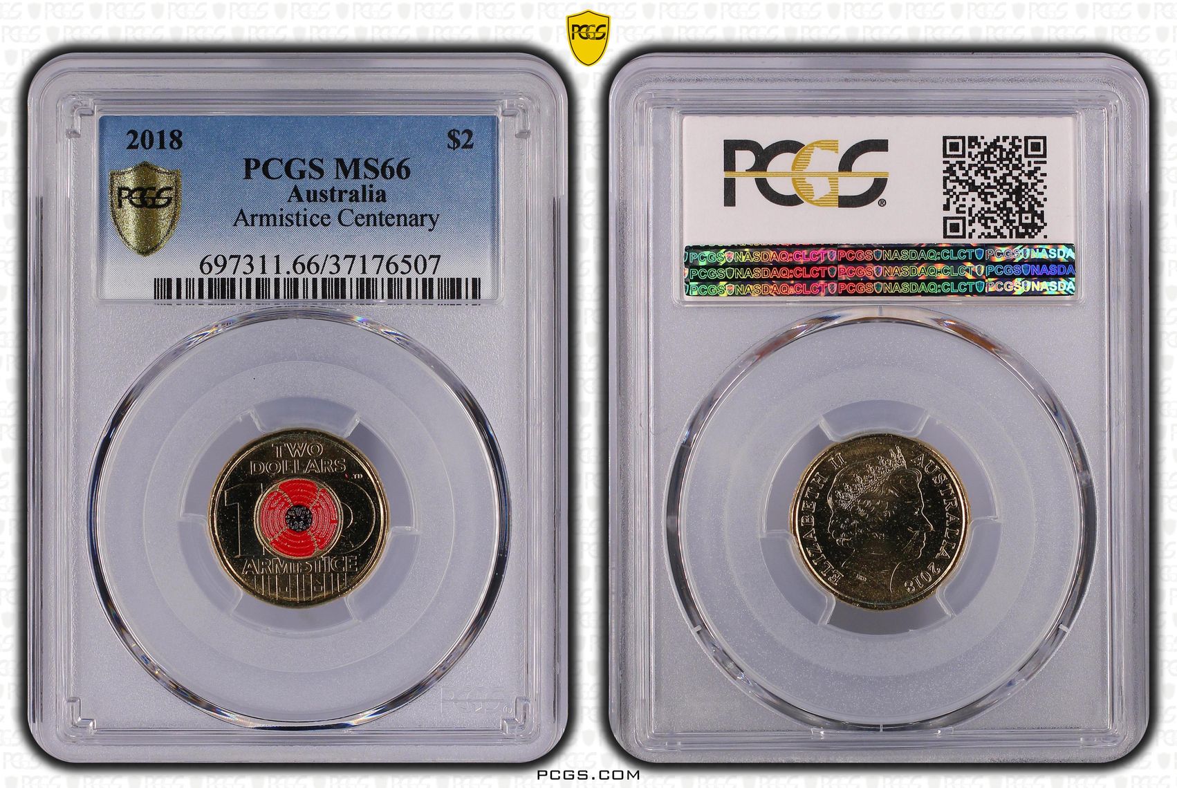 Elizabeth II, Armistice Centenary, Two Dollar, 2018, PCGS MS 66