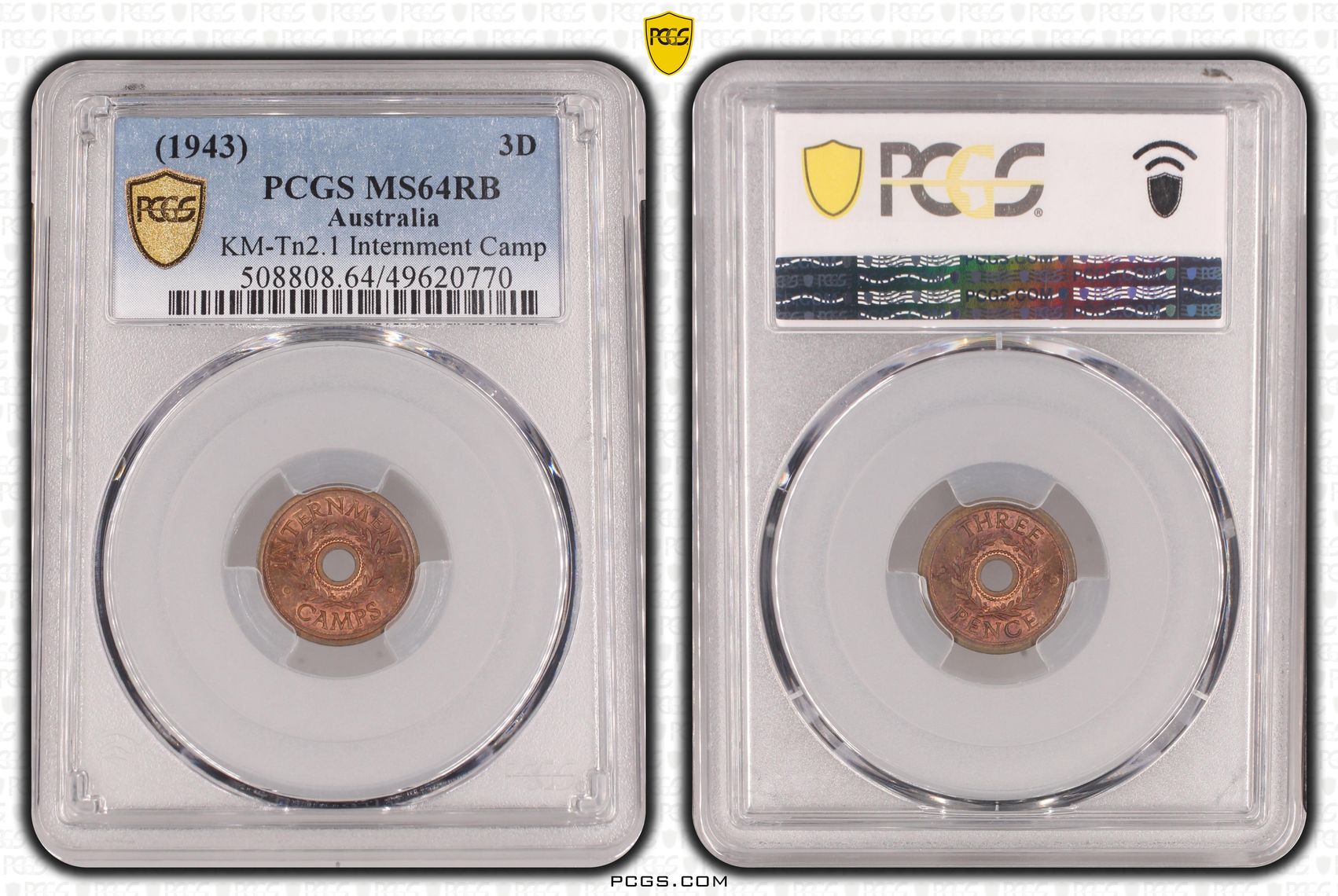 George VI, Hay Internment Camp, Threepence, 1943, PCGS MS64RB